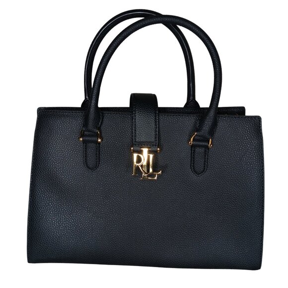 Lauren Ralph Lauren Brigitte II Satchel Leather Handbag 434111 Pebbled Black - Picture 1 of 10